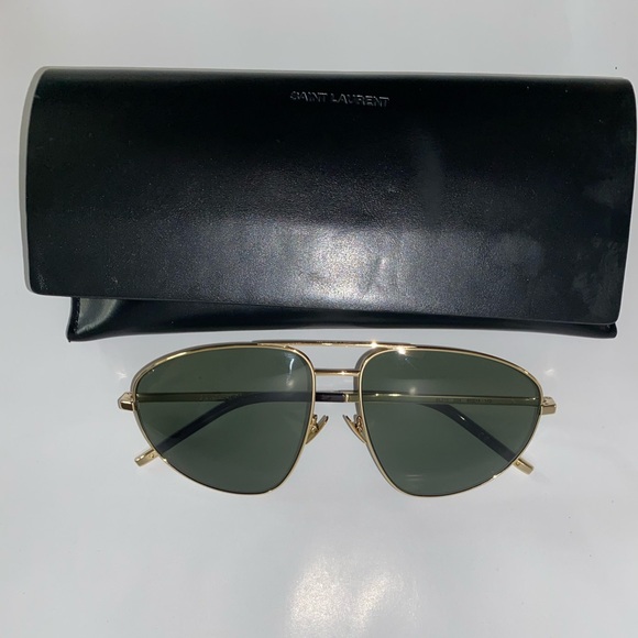 YSL SAINT LAURENT SL211 Unisex Pilot Metal 60mm Sunglasses in Gold/Green S2013 - Picture 5 of 16